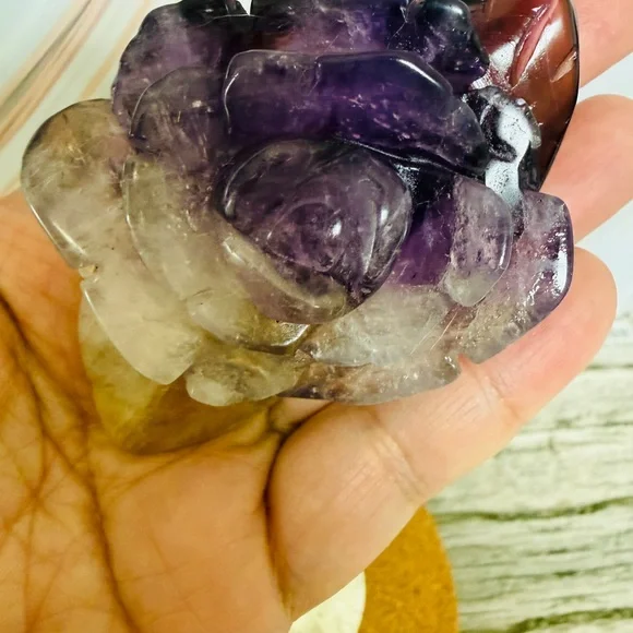Natural Amethyst Rose Carving on Stand Crystal Healing Gift Decorative - Picture 4 of 5